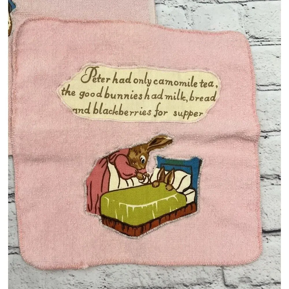 Set 3 Martex Peter Rabbit Pink Vintage Bath Towel Beatrix Potter‎ Naughty Peter